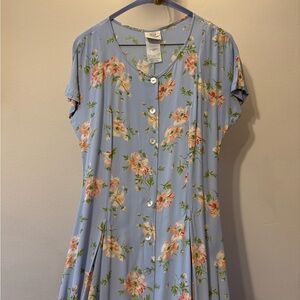 Vintage 90s Laura Ashley Light Blue Floral Maxi Dress size 6